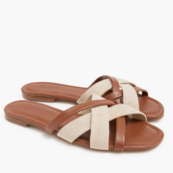 JCREW Size 7 Mixed Crisscross Slide Sandals in Tan $89 CG152 - Picture 1 of 5